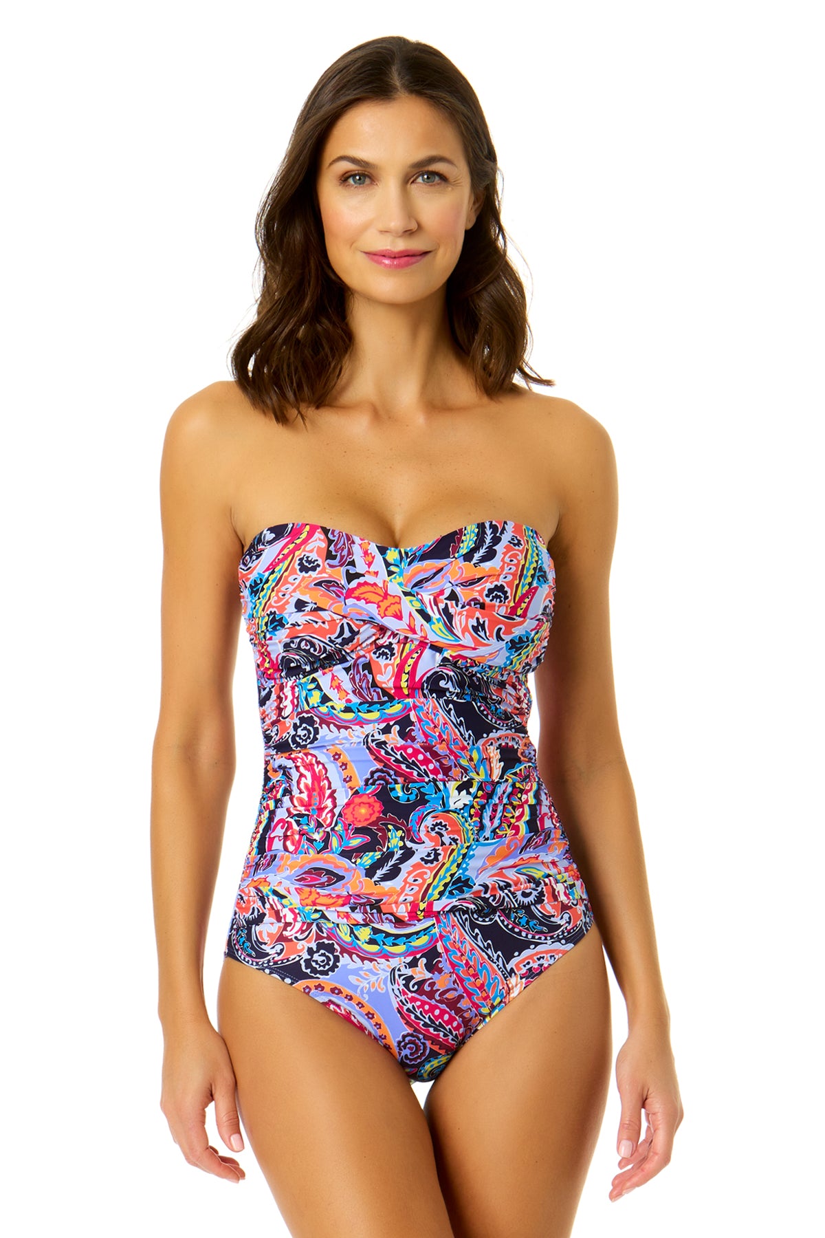 Women s Paisley Parade Twist Front Shirred One Piece Swimsuit