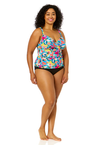 Women's Plus Size Amalfi Floral Twist Front Underwire Tankini Swim Top
