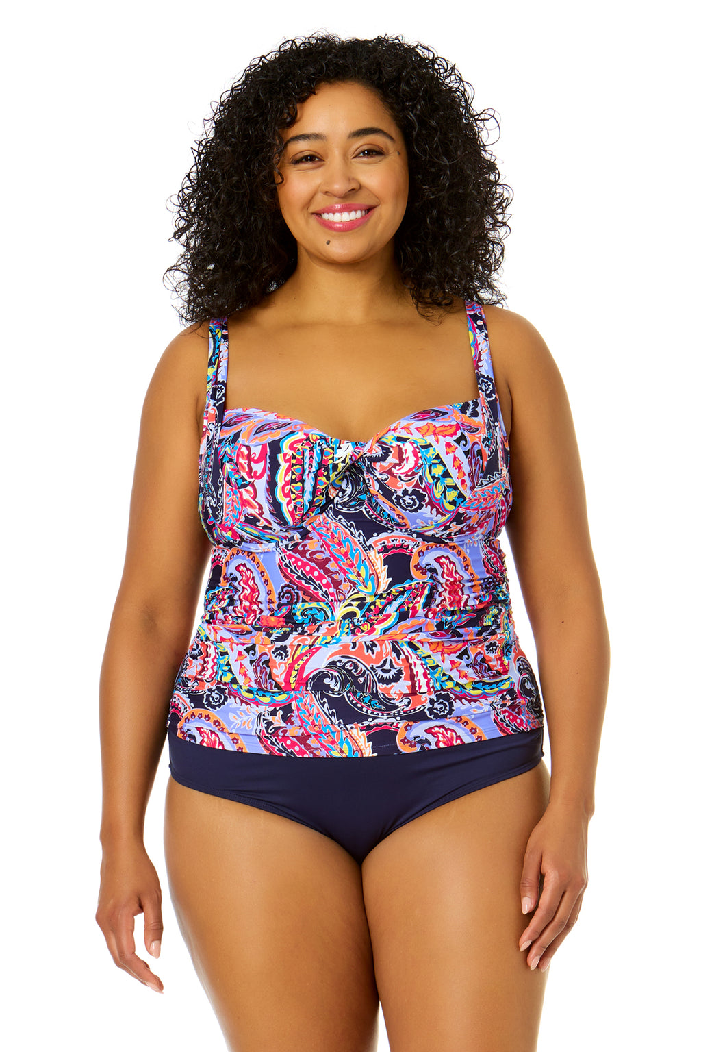 Plus Paisley Parade Retro Twist Front Underwire Tankini Swim Top Anne Cole 8544