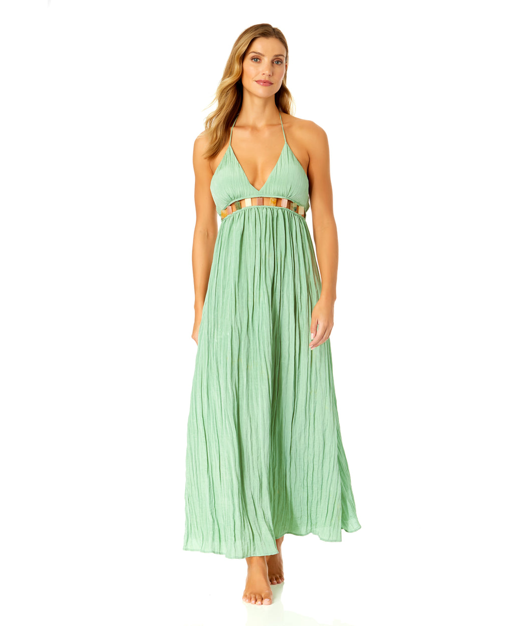 Women's V Neck Jewel Maxi Dress with Spaghetti Straps Cover Up - Anne Cole Basil / L Women's V Neck Jewel Maxi Dress with Spaghetti Straps Cover Up - Anne Cole Basil / L