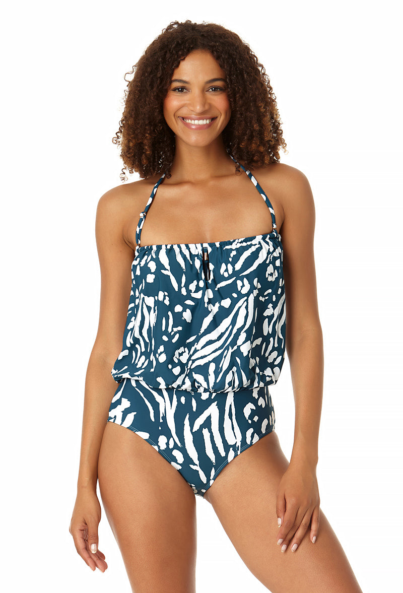 Strapless Blouson Keyhole One Piece Swimsuit in Jungle Anne Cole