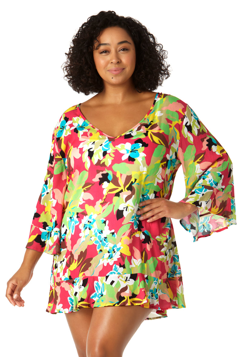 Anne Cole Plus Women s Flounce V Neck Tunic Swimsuit Cover Up