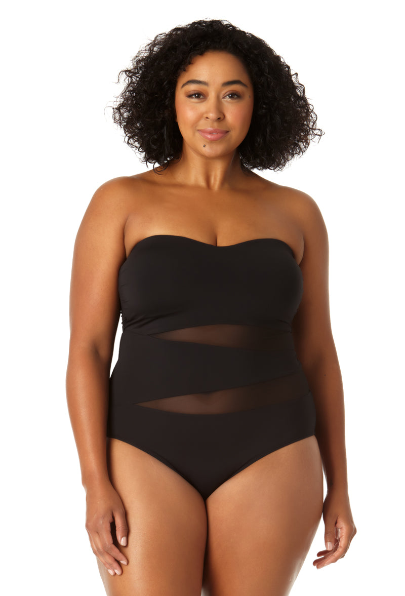 Anne Cole Plus Women s Mesh Strapless One Piece Swimsuit