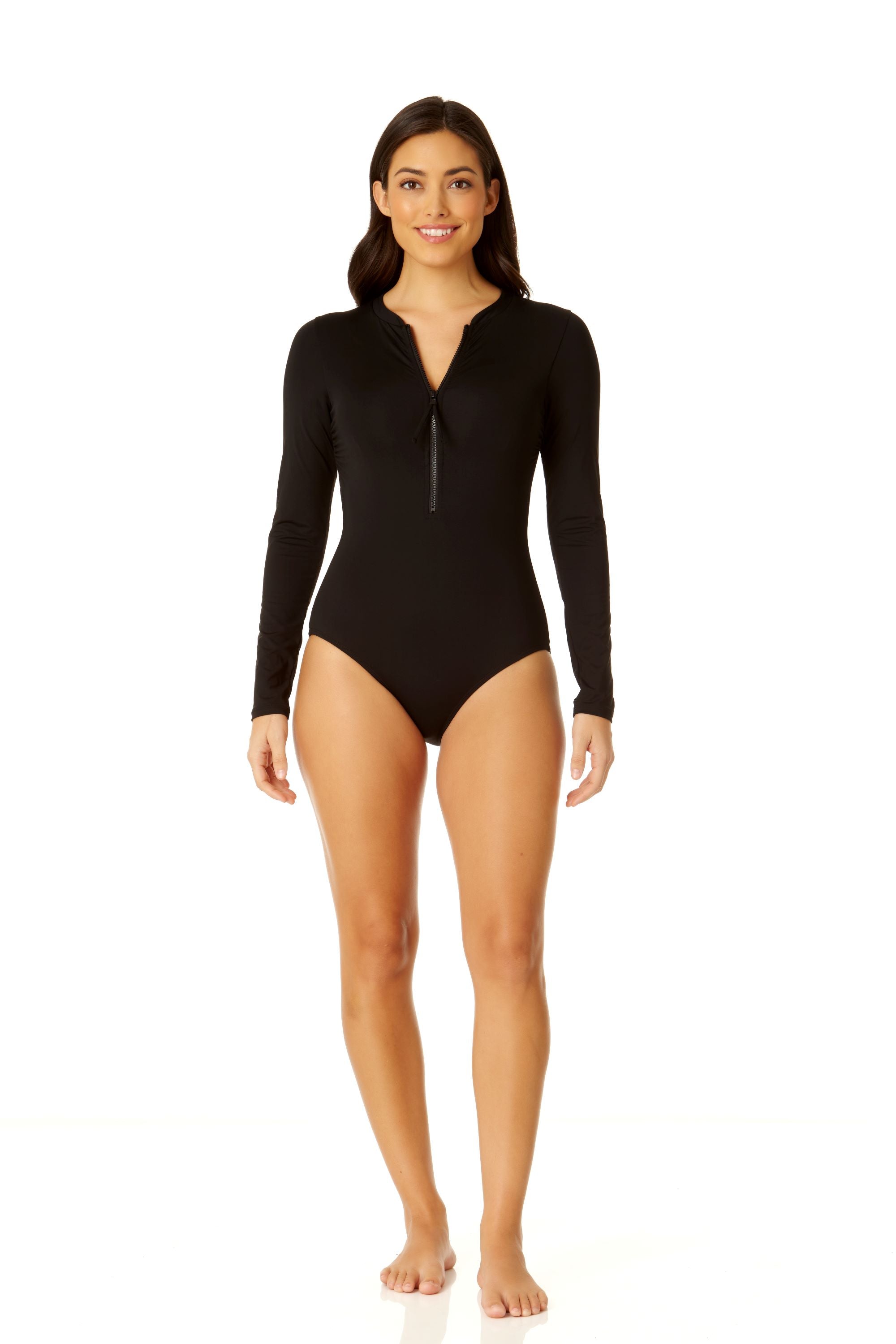 Anne Cole - Women's Long Sleeve Front Zip Rash Guard Swimsuit