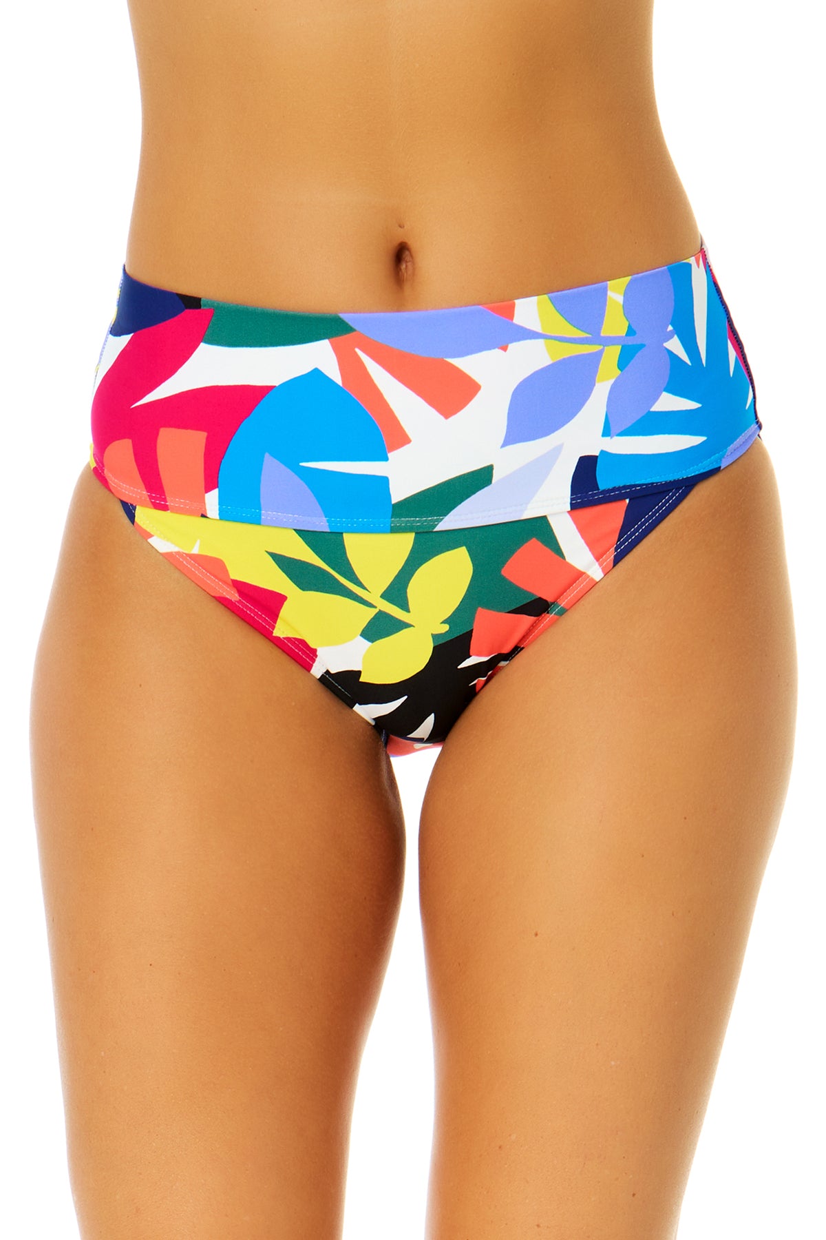 Women s Tropic Stamp Banded Mid Rise Bikini Swim Bottom