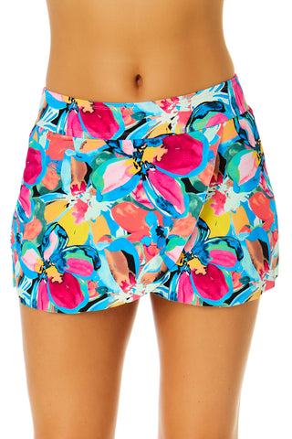 Women's Amalfi Floral Drape Front Mid Rise Swim Skirt Bottom