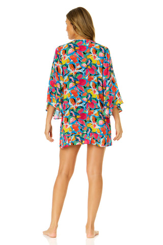Women's Amalfi Floral Flounce V Neck Tunic Swimsuit Cover Up
