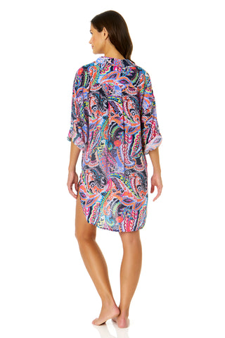 Women's Paisley Parade Button Down Shirt Swimsuit Cover Up