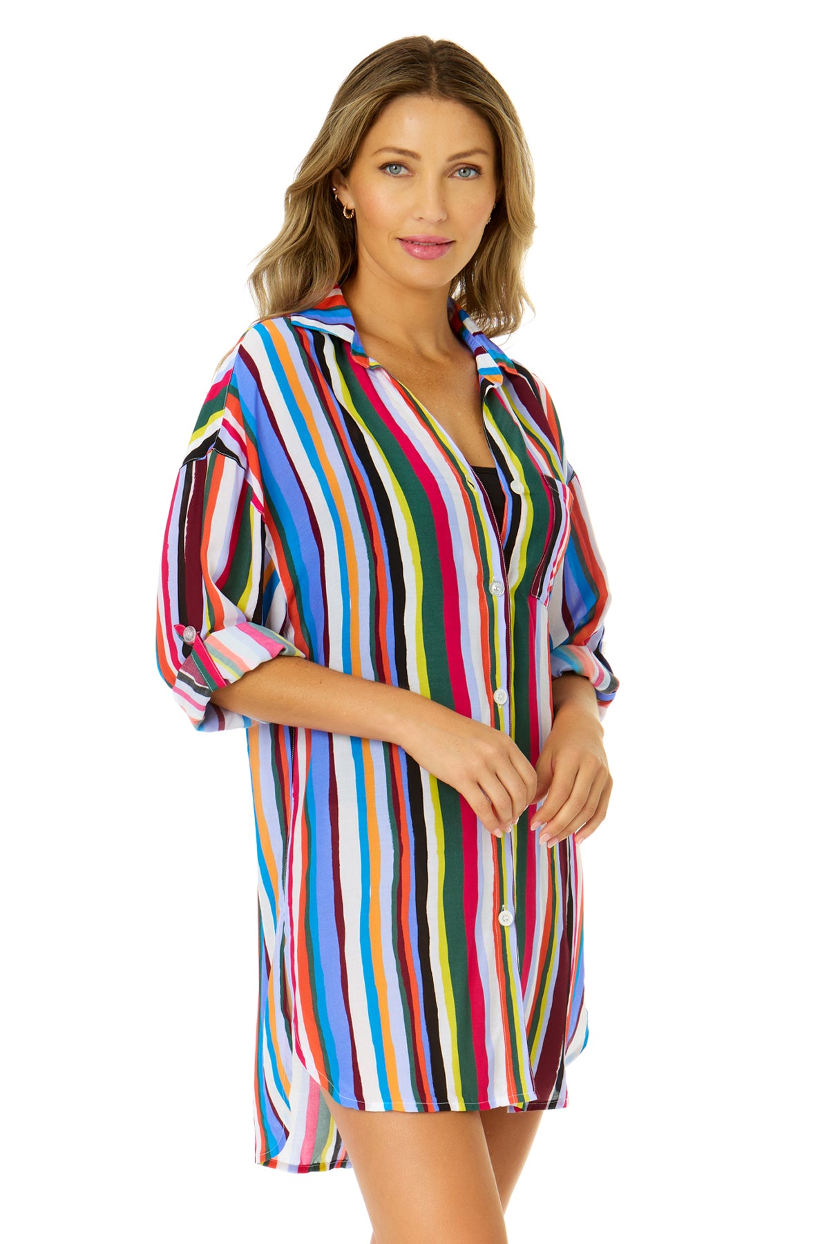 Easy Breezy Stripe Button Down Shirt Swimsuit Cover Up Anne Cole