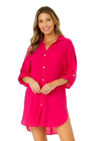 Women's Live In Color Button Down Shirt Swimsuit Cover Up