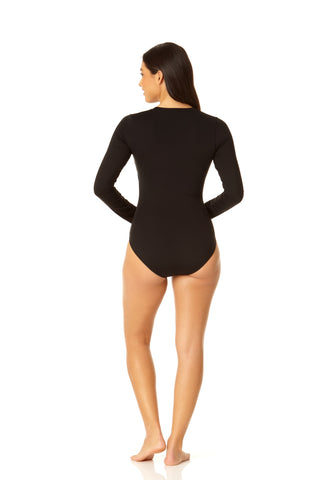 Women's Live In Color Long Sleeve Front Zip Rash Guard Swimsuit