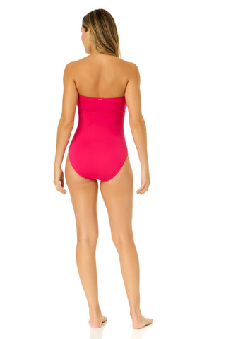 Women's Live In Color Strapless Bandeau Keyhole Shirred One Piece Swimsuit