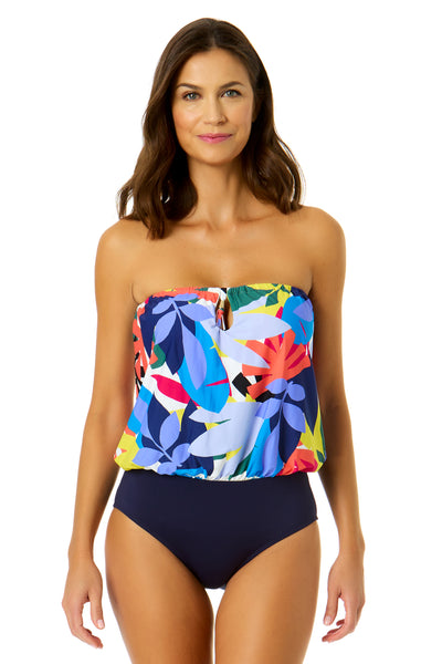 Tropic Stamp Strapless Blouson Keyhole One Piece Swimsuit Anne Cole