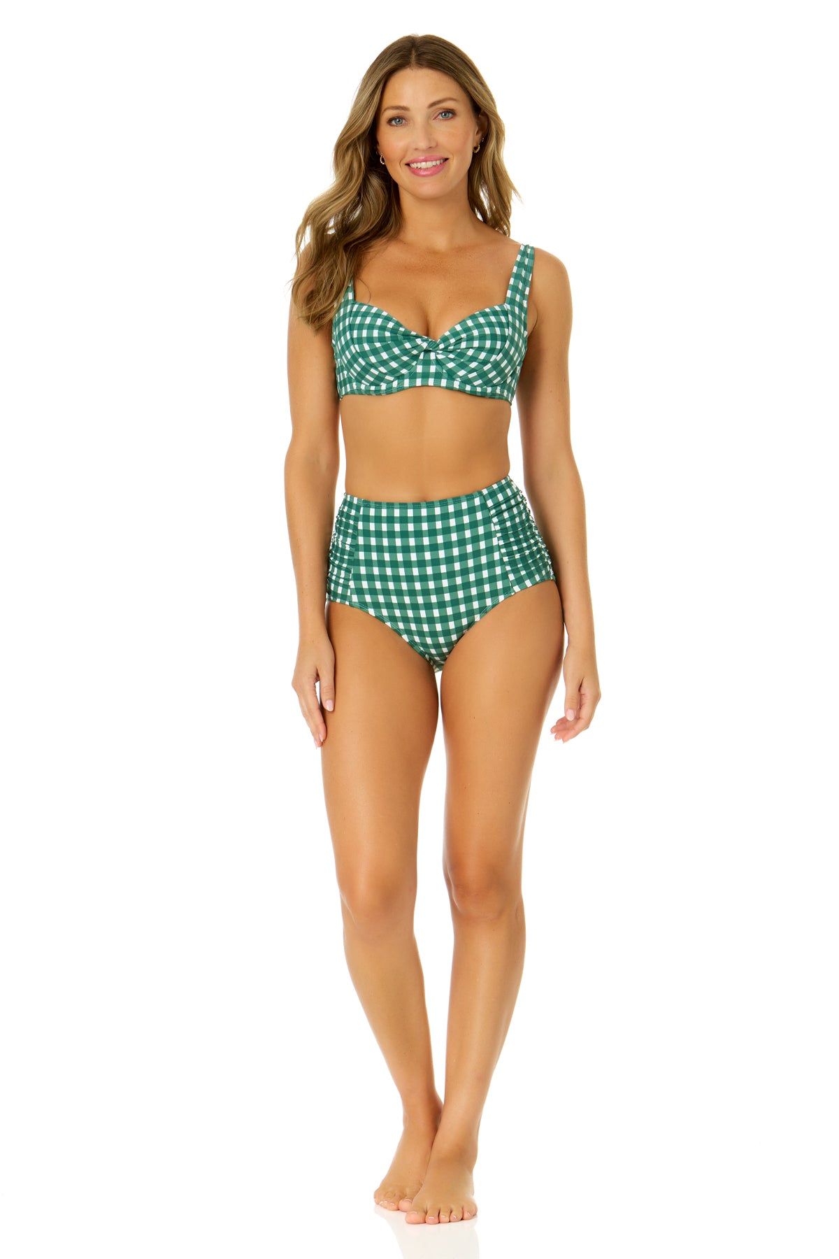 Green Gingham Retro Underwire Bikini Swim Top Anne Cole