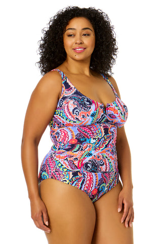 Women's Plus Size Paisley Parade V-Wire One Piece Swimsuit