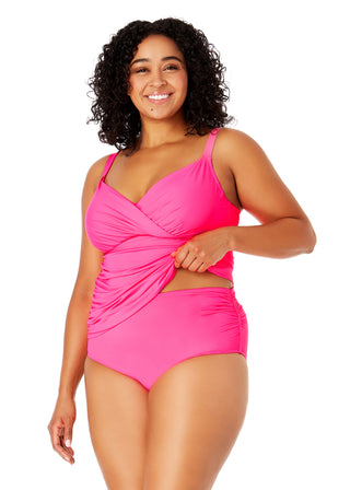 Women's Plus Size Live In Color Twist Front Underwire Tankini Swim Top