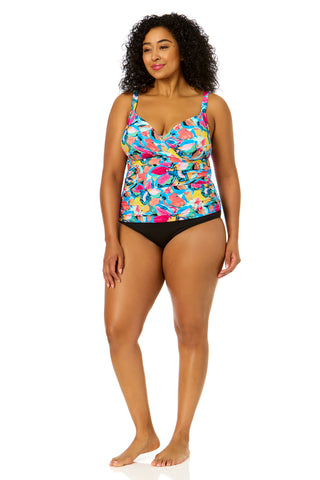 Women's Plus Size Amalfi Floral Twist Front Underwire Tankini Swim Top