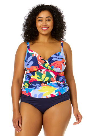 Swimsuits for All Women’s Plus Size Chlorine Resistant Square Neck One  Piece Swimsuit, 24 - Navy Burst