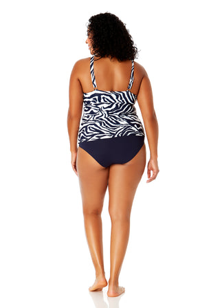 Women's Plus Size Zebra Shadow Floral Twist Front Underwire Tankini Swim Top