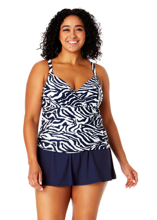 Women's Plus Size Zebra Shadow Floral Twist Front Underwire Tankini Swim Top