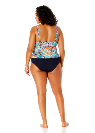 Women's Plus Size Sunset Dot Hidden Underwire Drape Front Tankini Swim Top