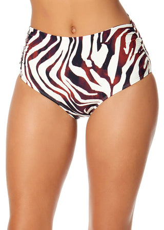 Women's Tiger Dance Fold Over High Waist Shirred Bikini Swim Bottom