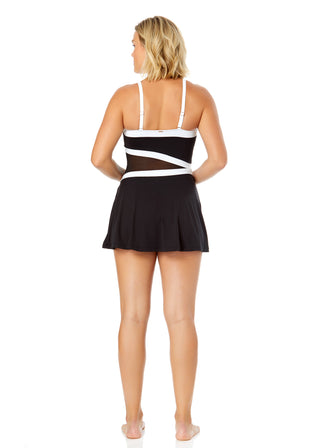 Women's Mesh Around Paneled Strapless Mesh Swim Dress