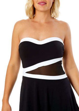 Women's Mesh Around Paneled Strapless Mesh Swim Dress Women's Mesh Around Paneled Strapless Mesh Swim Dress