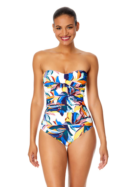 Women's Riviera Floral Twist Front Shirred One Piece Swimsuit