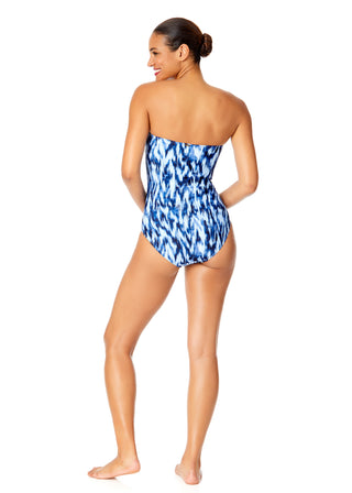 Women's Tie Dye Ikat Twist Front Shirred One Piece Swimsuit