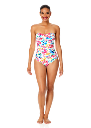 Women's Watercolor Paisley Twist Front Shirred One Piece Swimsuit