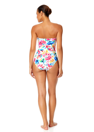 Women's Watercolor Paisley Twist Front Shirred One Piece Swimsuit