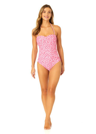 Women's Shibori Geo Twist Front Shirred One Piece Swimsuit