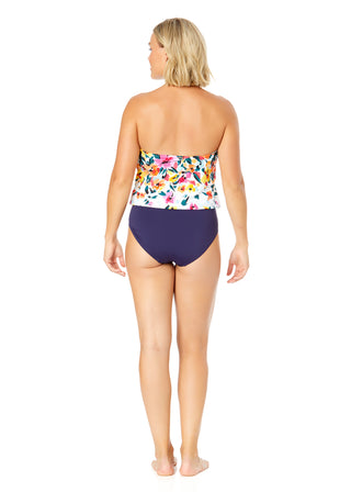 Women's Gradient Floral Strapless Blouson Keyhole One Piece Swimsuit