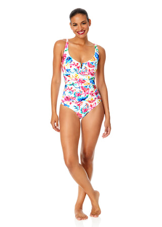 Women's Watercolor Paisley V-Wire One Piece Swimsuit