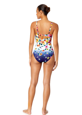 Women's Gradient Floral Underwire Surplice One Piece Swimsuit