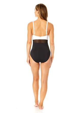 Women's Mesh Around U Ring Mesh Insert One Piece Swimsuit