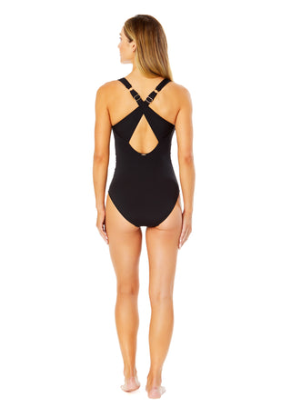 Women's Live In Color V Neck Cross Back One Piece Swimsuit