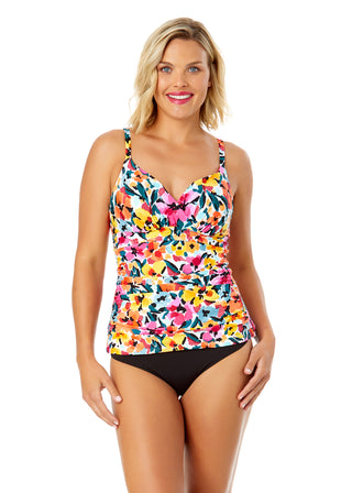 Women's Gradient Floral Twist Front Underwire Tankini Swim Top