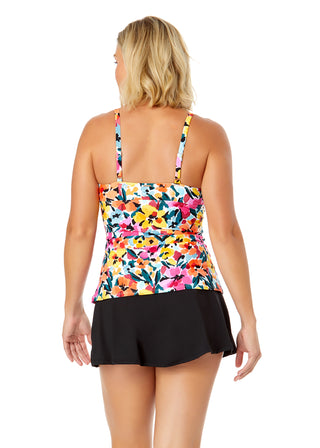 Women's Gradient Floral Twist Front Underwire Tankini Swim Top