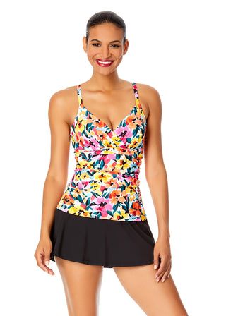 Women's Gradient Floral Twist Front Underwire Tankini Swim Top