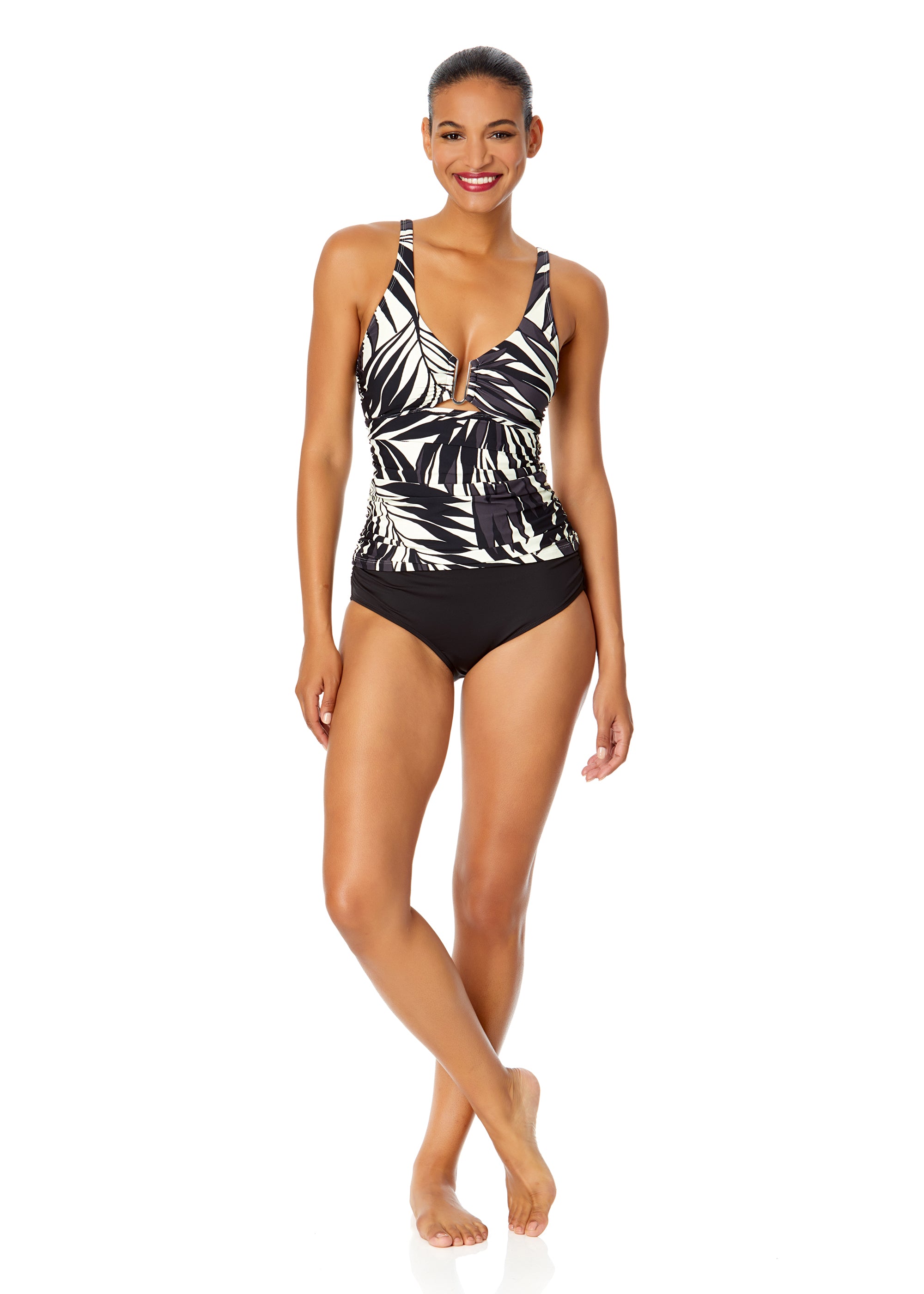 Women's Palm Chic Ring Front Tankini Swim Top - Anne Cole