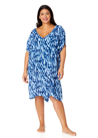 Women's Plus Tie Dye Ikat Easy Tunic Swimsuit Cover Up