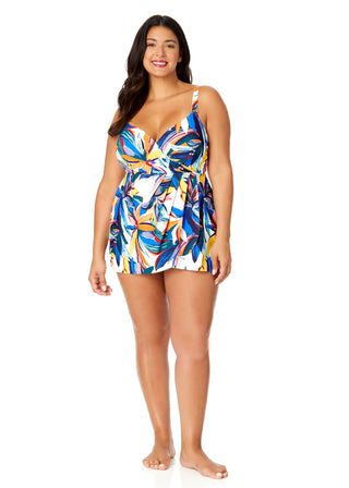 Women's Plus Riviera Floral Swim Dress With Skirted Bottom