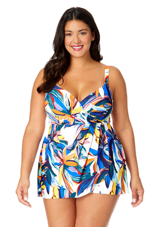 Women's Plus Riviera Floral Swim Dress With Skirted Bottom Women's Plus Riviera Floral Swim Dress With Skirted Bottom