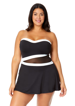Women's Plus Mesh Around Paneled Strapless Mesh Swim Dress Anne