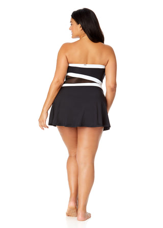 Women's Plus Mesh Around Paneled Strapless Mesh Swim Dress