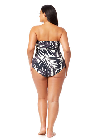 Women's Plus Palm Chic Twist Front Shirred One Piece Swimsuit