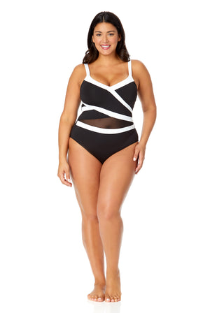 Women's Plus Mesh Around Mesh Insert One Piece Swimsuit