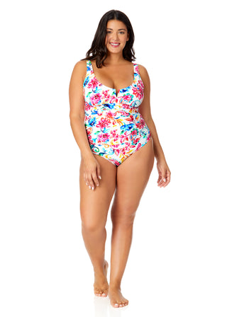 Women's Plus Watercolor Paisley V-Wire One Piece Swimsuit